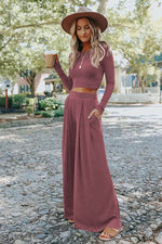 Load image into Gallery viewer, Black Solid Color Ribbed Crop Top Long Pants Set - Fashion Queen -  6
