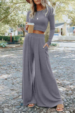 Load image into Gallery viewer, Black Solid Color Ribbed Crop Top Long Pants Set - Fashion Queen -  7
