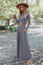 Load image into Gallery viewer, Black Solid Color Ribbed Crop Top Long Pants Set - Fashion Queen -  8
