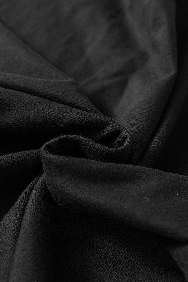 Black Solid Color Round Neck Basic Tunic T Shirt - Fashion Queen -  14