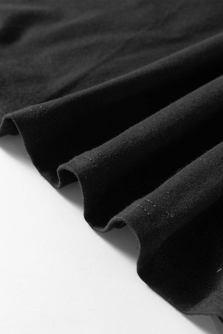 Black Solid Color Round Neck Basic Tunic T Shirt - Fashion Queen -  15