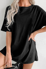 Load image into Gallery viewer, Black Solid Color Round Neck Basic Tunic T Shirt - Fashion Queen -  7
