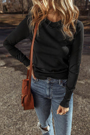 Black Solid Color Slim Fit Lightweight Crew Neck Sweater - Fashion Queen -  1