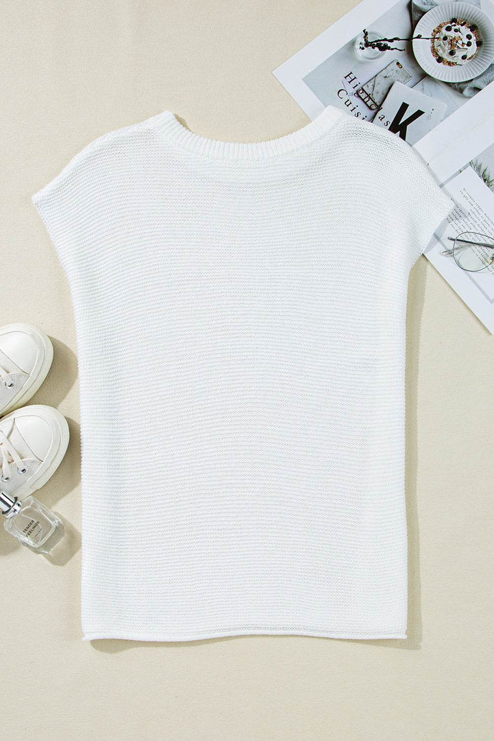 Black Solid Color Sweater Tee with Side Slits - Fashion Queen -  18