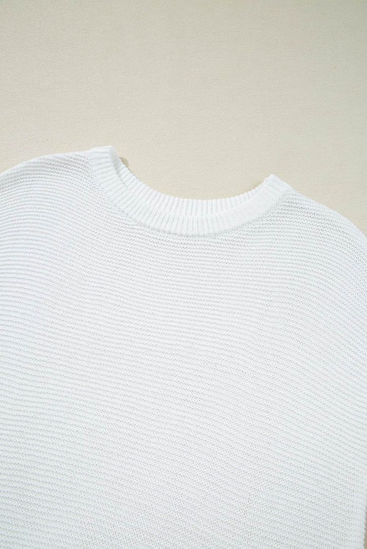 Black Solid Color Sweater Tee with Side Slits - Fashion Queen -  19