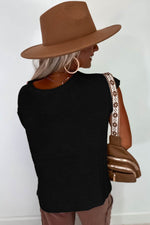 Load image into Gallery viewer, Black Solid Color Sweater Tee with Side Slits - Fashion Queen -  2
