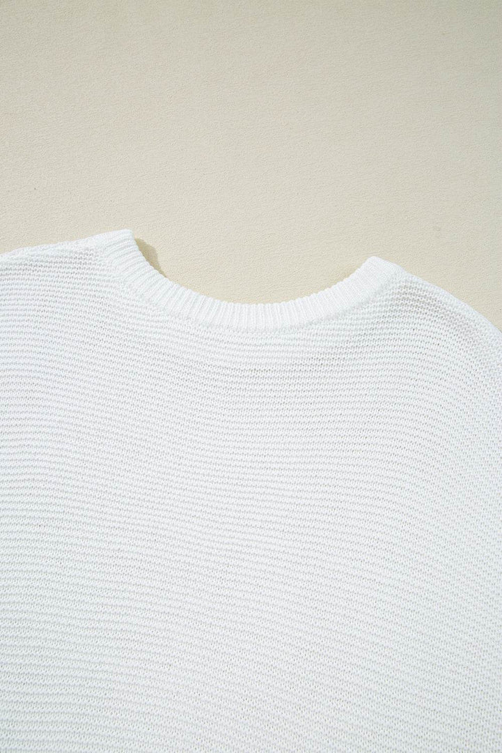 Black Solid Color Sweater Tee with Side Slits - Fashion Queen -  20