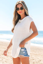 Load image into Gallery viewer, Black Solid Color Sweater Tee with Side Slits - Fashion Queen -  26

