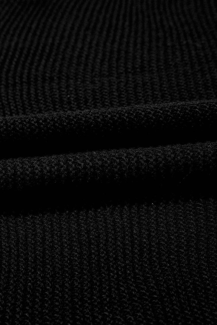Black Solid Color Sweater Tee with Side Slits - Fashion Queen -  4