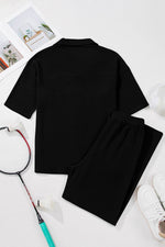 Load image into Gallery viewer, Black Solid Color Textured Buttoned Shirt and Casual Pants Set - Fashion Queen -  6
