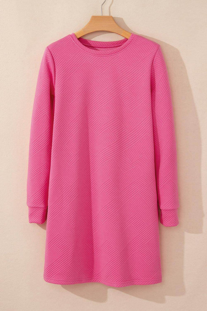 Black Solid Color Textured Long Sleeve Shift Dress - Fashion Queen -  12