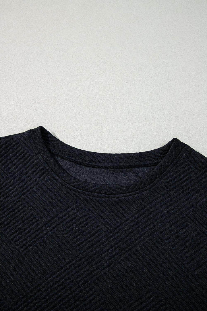 Black Solid Color Textured Long Sleeve Shift Dress - Fashion Queen -  14