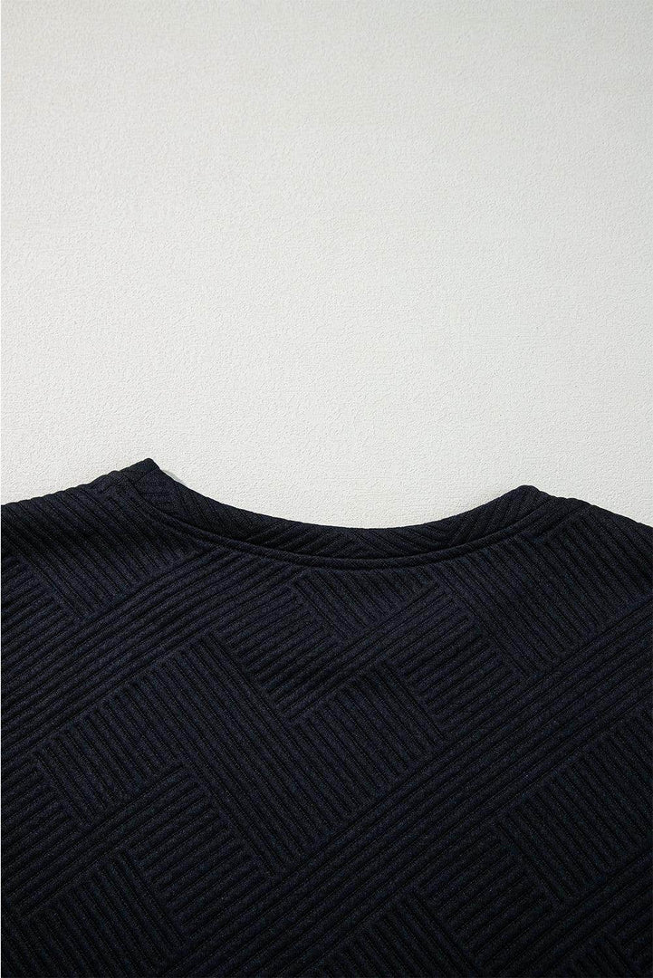 Black Solid Color Textured Long Sleeve Shift Dress - Fashion Queen -  15
