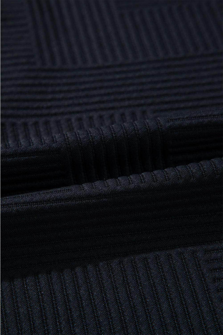 Black Solid Color Textured Long Sleeve Shift Dress - Fashion Queen -  19