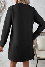 Load image into Gallery viewer, Black Solid Color Textured Long Sleeve Shift Dress - Fashion Queen -  2
