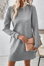 Load image into Gallery viewer, Black Solid Color Textured Long Sleeve Shift Dress - Fashion Queen -  21
