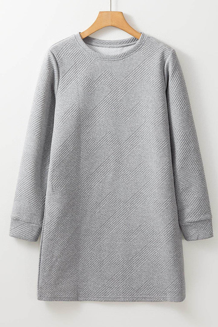 Black Solid Color Textured Long Sleeve Shift Dress - Fashion Queen -  23