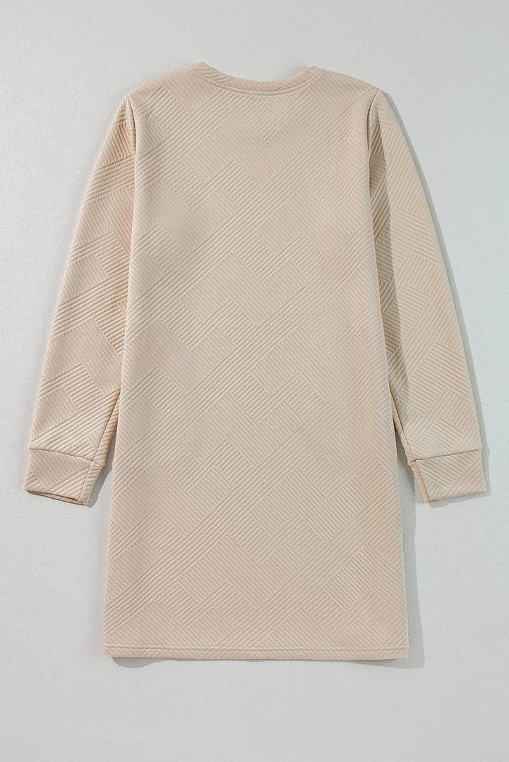 Black Solid Color Textured Long Sleeve Shift Dress - Fashion Queen -  30