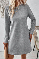 Load image into Gallery viewer, Black Solid Color Textured Long Sleeve Shift Dress - Fashion Queen -  6

