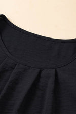 Load image into Gallery viewer, Black Solid Color Textured Pleated Flutter Sleeve Blouse - Fashion Queen -  14

