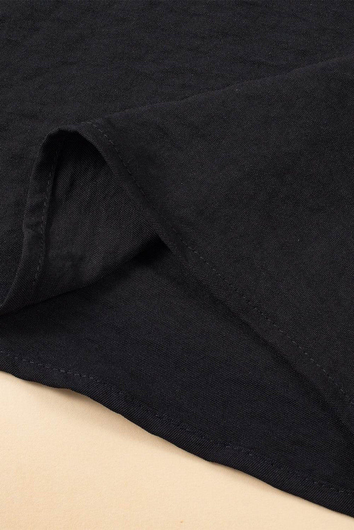 Black Solid Color Textured Pleated Flutter Sleeve Blouse - Fashion Queen -  16