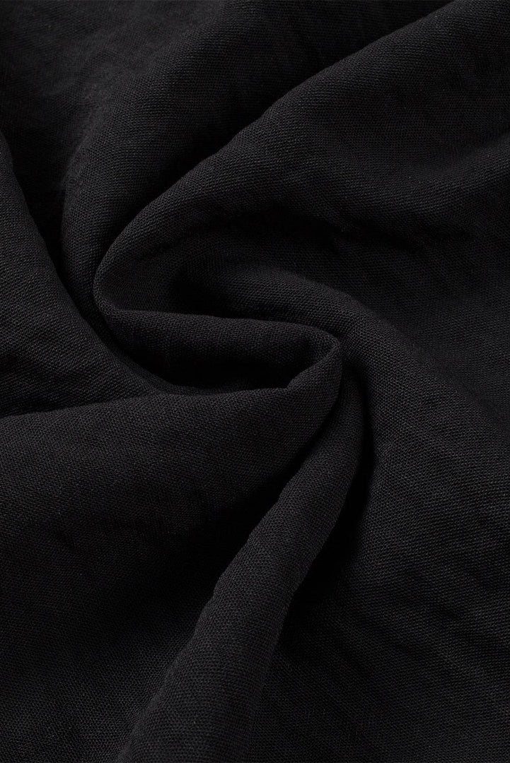 Black Solid Color Textured Pleated Flutter Sleeve Blouse - Fashion Queen -  19