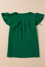 Load image into Gallery viewer, Black Solid Color Textured Pleated Flutter Sleeve Blouse - Fashion Queen -  23
