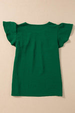 Load image into Gallery viewer, Black Solid Color Textured Pleated Flutter Sleeve Blouse - Fashion Queen -  24
