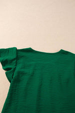 Load image into Gallery viewer, Black Solid Color Textured Pleated Flutter Sleeve Blouse - Fashion Queen -  26
