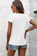 Load image into Gallery viewer, Black Solid Color Textured Pleated Flutter Sleeve Blouse - Fashion Queen -  5
