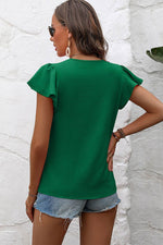 Load image into Gallery viewer, Black Solid Color Textured Pleated Flutter Sleeve Blouse - Fashion Queen -  8
