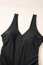 Load image into Gallery viewer, Black Solid Color U Neck Padded Plus Size One Piece Swimsuit - Fashion Queen -  12
