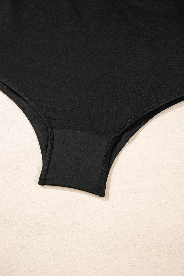 Black Solid Color U Neck Padded Plus Size One Piece Swimsuit - Fashion Queen -  13