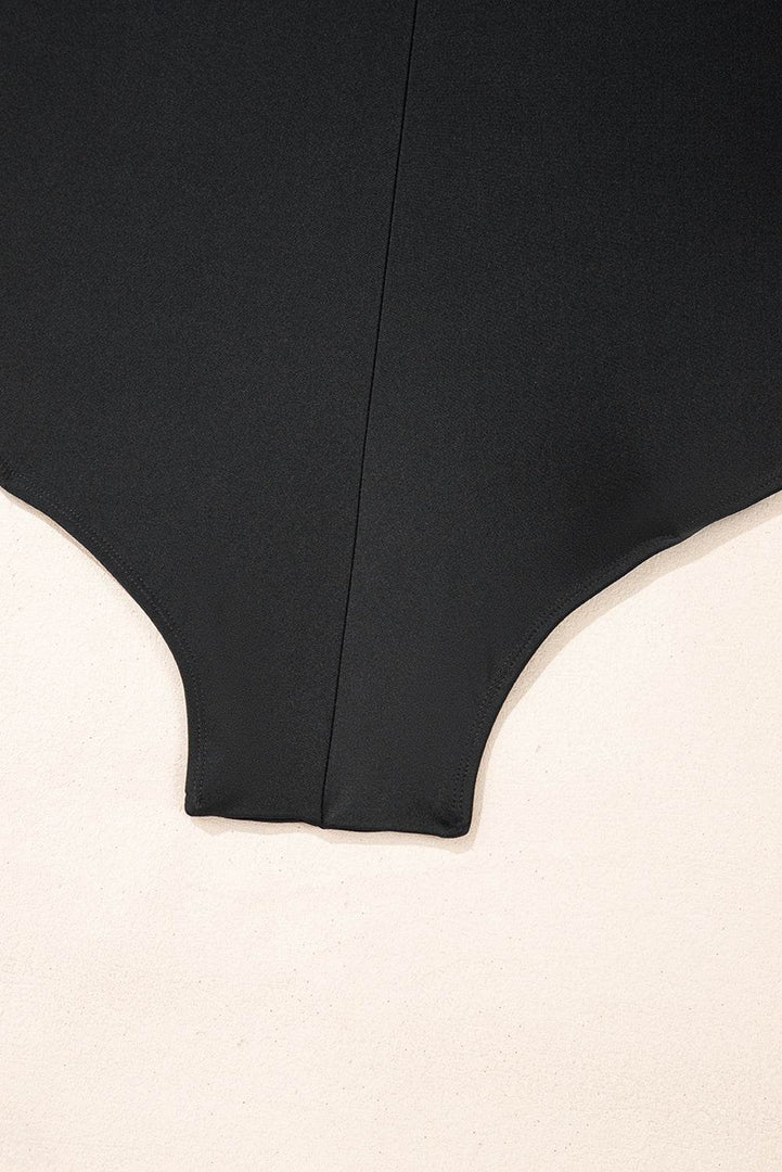 Black Solid Color U Neck Padded Plus Size One Piece Swimsuit - Fashion Queen -  17