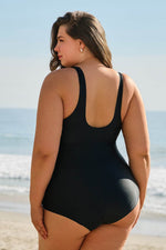 Load image into Gallery viewer, Black Solid Color U Neck Padded Plus Size One Piece Swimsuit - Fashion Queen -  2
