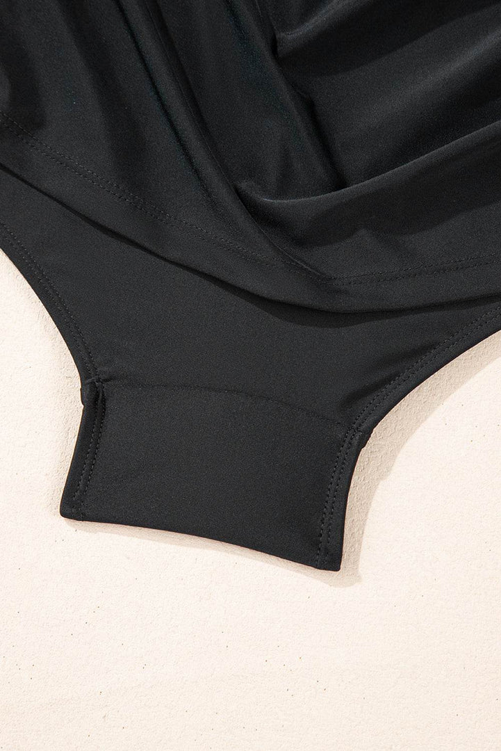 Black Solid Color U Neck Padded Plus Size One Piece Swimsuit - Fashion Queen -  20