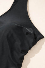 Load image into Gallery viewer, Black Solid Color U Neck Padded Plus Size One Piece Swimsuit - Fashion Queen -  21
