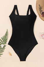 Load image into Gallery viewer, Black Solid Criss Cross Backless Square Neck One Piece Swimsuit - Fashion Queen -  15
