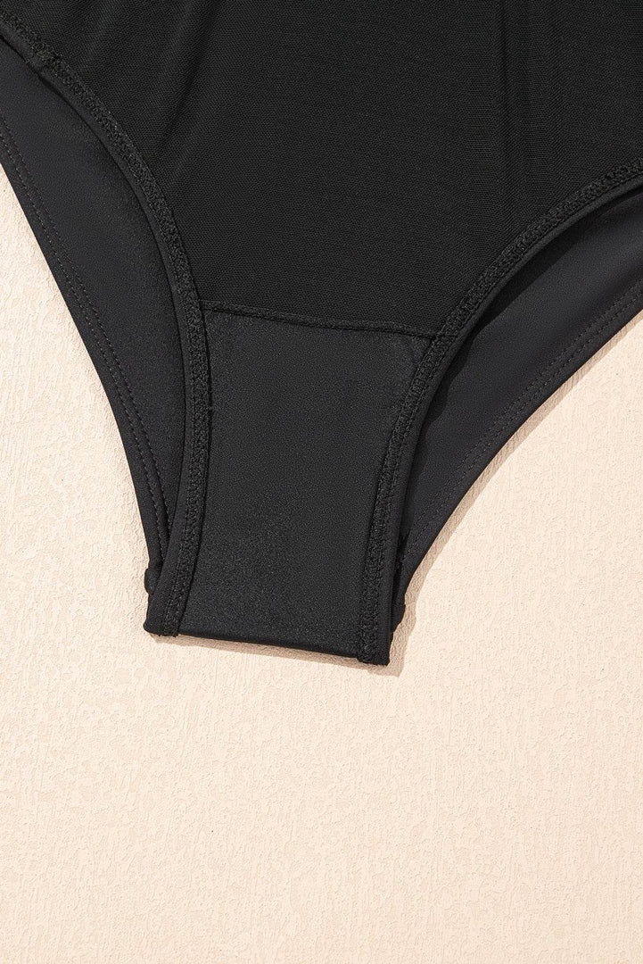 Black Solid Criss Cross Backless Square Neck One Piece Swimsuit - Fashion Queen -  19