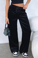 Load image into Gallery viewer, Black Solid Drawstring Waist Wide Leg Pants - Fashion Queen -  1
