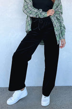 Load image into Gallery viewer, Black Solid Drawstring Waist Wide Leg Pants - Fashion Queen -  10
