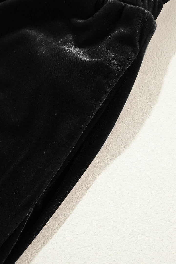 Black Solid Drawstring Waist Wide Leg Pants - Fashion Queen -  19