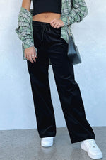 Load image into Gallery viewer, Black Solid Drawstring Waist Wide Leg Pants - Fashion Queen -  2
