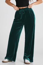 Load image into Gallery viewer, Black Solid Drawstring Waist Wide Leg Pants - Fashion Queen -  24
