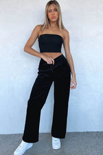 Load image into Gallery viewer, Black Solid Drawstring Waist Wide Leg Pants - Fashion Queen -  3
