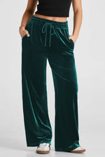 Load image into Gallery viewer, Black Solid Drawstring Waist Wide Leg Pants - Fashion Queen -  4
