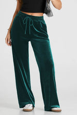 Load image into Gallery viewer, Black Solid Drawstring Waist Wide Leg Pants - Fashion Queen -  6

