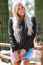 Load image into Gallery viewer, Black Solid Faux Leather Zipper Slim Fit Bomber Jacket - Fashion Queen -  10
