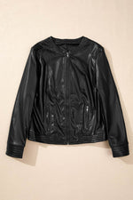 Load image into Gallery viewer, Black Solid Faux Leather Zipper Slim Fit Bomber Jacket - Fashion Queen -  16
