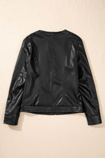 Load image into Gallery viewer, Black Solid Faux Leather Zipper Slim Fit Bomber Jacket - Fashion Queen -  17
